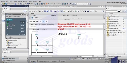 Siemens S7-1200 bit instructions NO NC OUT branch